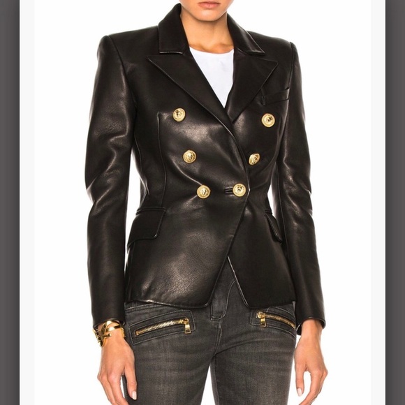 faux leather double breasted blazer